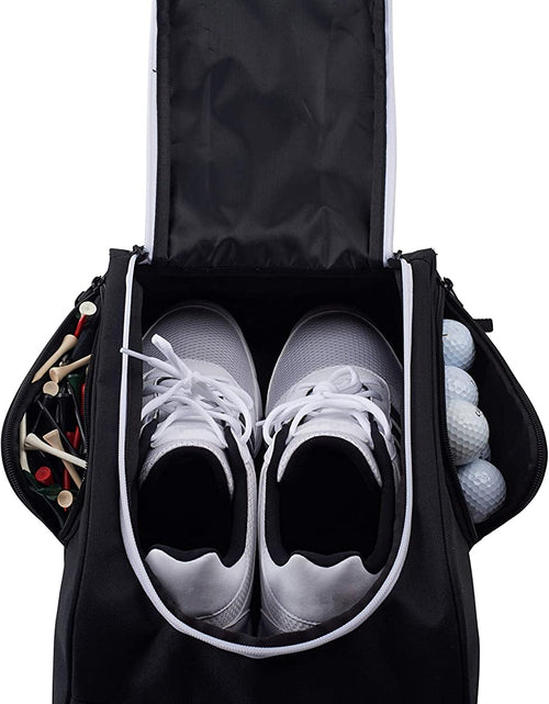 Load image into Gallery viewer, Golf Shoe Bag - Zippered Shoe Carrier Bags with Ventilation &amp; outside Pocket for Socks, Tees, Etc. Perfect Storage (Black)
