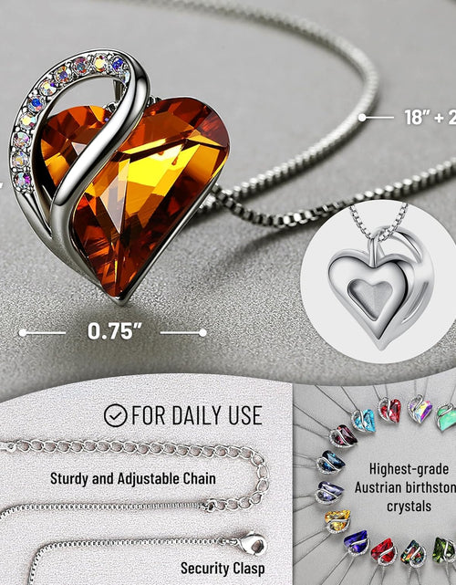 Load image into Gallery viewer, Valentine'S Day Gift Necklaces for Women, Infinity Love Birthstone Heart Crystal Pendant, Birthday Anniversary Jewelry for Wife, Mom, and Her, Silver Plated, 18" + 2" Adjustable Chain
