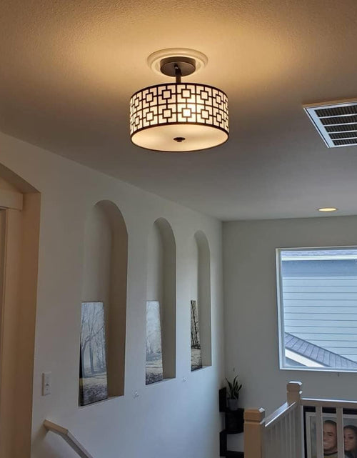 Load image into Gallery viewer, DLLT Flush Mount Ceiling Light: Modern 3-Light Semi Flush Mount Ceiling Light Fixture - Drum Kitchen Lighting Fixture for Dining Room - Black Bedroom Ceiling Lamp with Double Shade

