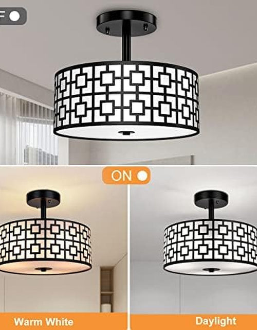 Load image into Gallery viewer, DLLT Flush Mount Ceiling Light: Modern 3-Light Semi Flush Mount Ceiling Light Fixture - Drum Kitchen Lighting Fixture for Dining Room - Black Bedroom Ceiling Lamp with Double Shade
