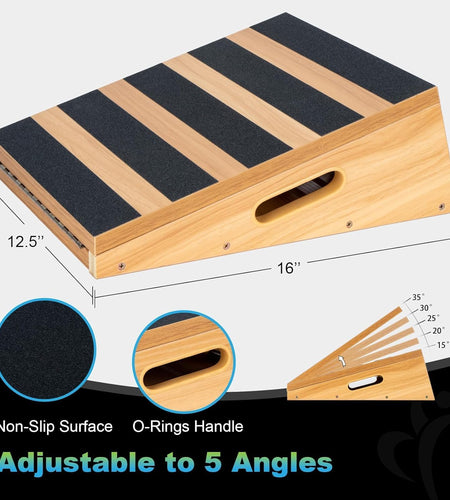 Professional Wooden Slant Board, Adjustable Incline Board and Calf Stretcher, Stretch Board - Extra Side-Handle Design for Portability