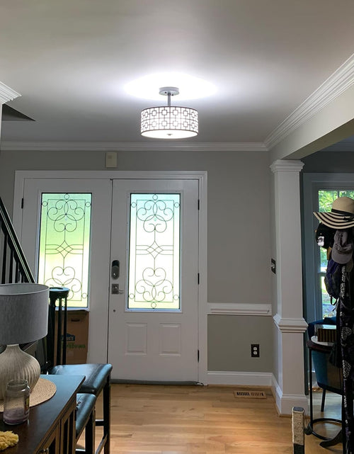 Load image into Gallery viewer, DLLT Flush Mount Ceiling Light: Modern 3-Light Semi Flush Mount Ceiling Light Fixture - Drum Kitchen Lighting Fixture for Dining Room - Black Bedroom Ceiling Lamp with Double Shade
