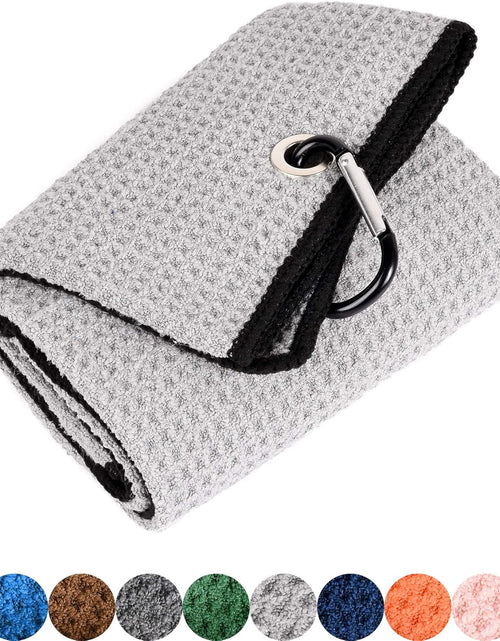 Load image into Gallery viewer, Microfiber Waffle Pattern Golf Towel | Club Groove Cleaner Brush | Foldable Divot Tool with Magnetic Ball Marker
