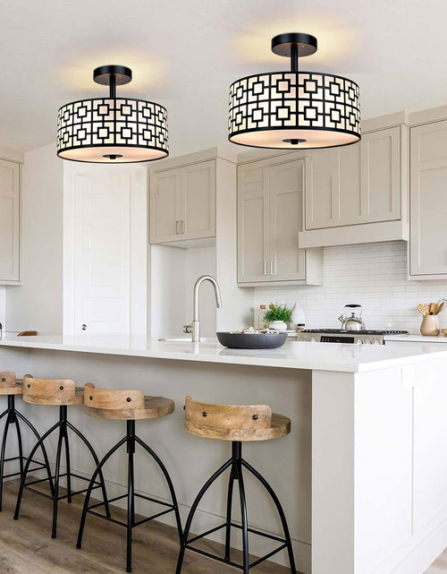 Load image into Gallery viewer, DLLT Flush Mount Ceiling Light: Modern 3-Light Semi Flush Mount Ceiling Light Fixture - Drum Kitchen Lighting Fixture for Dining Room - Black Bedroom Ceiling Lamp with Double Shade

