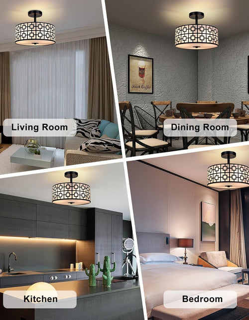 Load image into Gallery viewer, DLLT Flush Mount Ceiling Light: Modern 3-Light Semi Flush Mount Ceiling Light Fixture - Drum Kitchen Lighting Fixture for Dining Room - Black Bedroom Ceiling Lamp with Double Shade

