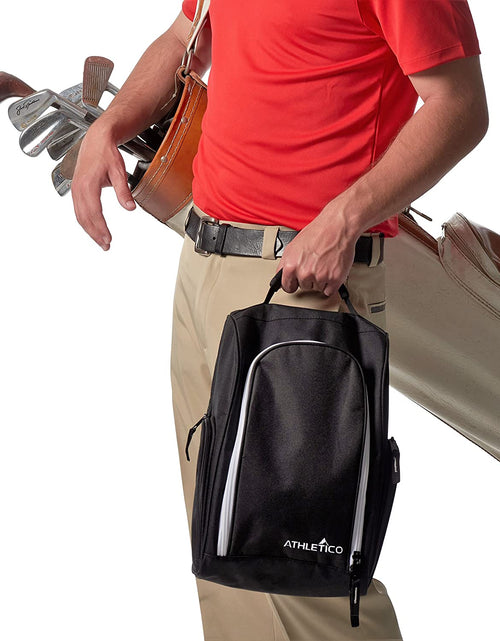 Load image into Gallery viewer, Golf Shoe Bag - Zippered Shoe Carrier Bags with Ventilation &amp; outside Pocket for Socks, Tees, Etc. Perfect Storage (Black)
