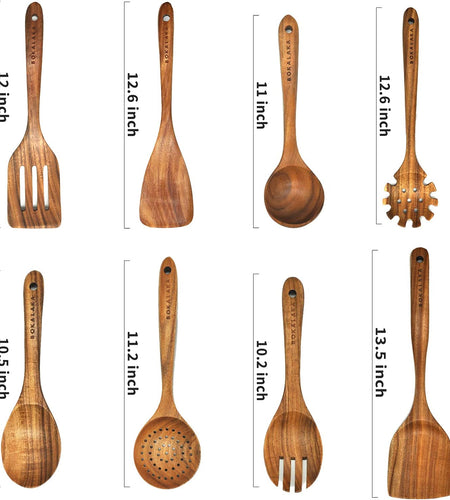 Wooden Spoons for Cooking, Teak Wooden Kitchen Utensils Set Wooden Cooking Utensils 8Pcs Wooden Spatulas Wooden Utensils for Cooking